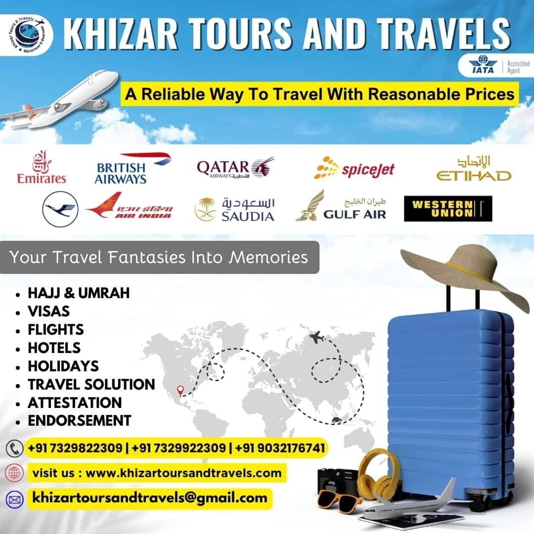 Khizar Tours and Travels offers flight booking and travel services with multiple airline partners for affordable travel from India