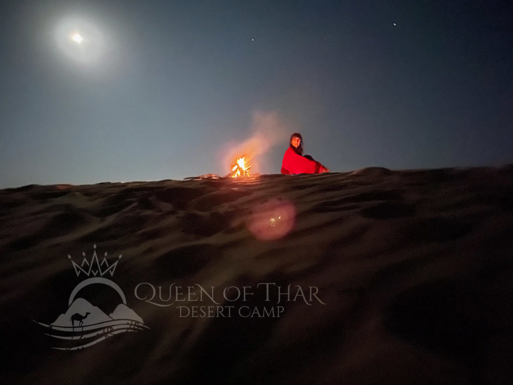 Nighttime desert camping with stargazing at Queen of Thar Desert Camp, India
